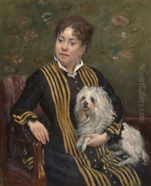 Portrait De Femme Avec Un Petit Chien - view 1