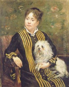 Femme Assise Tenant Son Chien Sur Ses Genoux by Marcellin Gilbert Desboutin