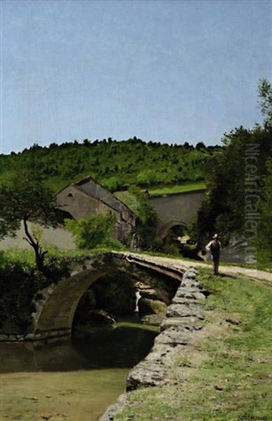 Franzosische Sommerlandschaft Mit Steinbrucke - view 1