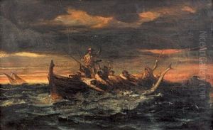 Pecheurs Dans Une Embarcation A Rames by Alexandre Gabriel Descamps