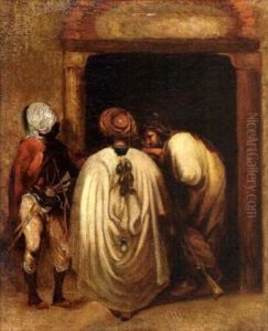 Discussion A La Porte Du Palais En Orient by Alexandre Gabriel Descamps