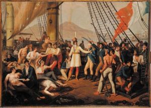 Le Roi Joachim Murat A Bord De La Fregate La Ceres, Distribue Des Recompenses Aux Blesses Apres Le Combat Du 27 Juin 1809 Et Fait Commandant Le Capitaine Bausan En Le Recompensant De La Croix De L"ordre Des Deux-siciles