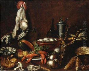 Natura Morta Con Gamberi, Ortaggi, Gallo E Boccale