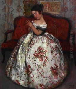 Fillette A La Robe A Fleurs by Auguste Theodore Desch