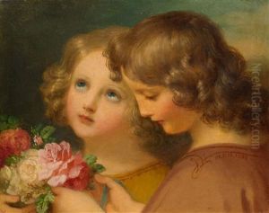 Zwei Kinder Mit Rosen by Melchior Paul Von Deschwanden
