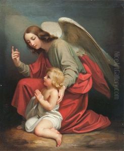 Schutzengel Betet Mit Kind by Melchior Paul Von Deschwanden