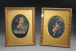 Scene Figurant Jeune Fille Entourees De Putti (+ Another; 2 Works) by Jean-Bernard Descomps