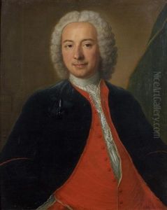 Portrait D'homme Au Gilet Rouge by Michel Hubert Descours