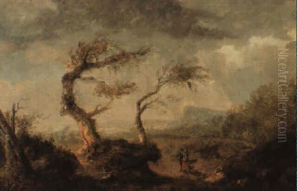 Paysage De Tempete Avec Un Couple Marchant Sur Un Chemin - view 1