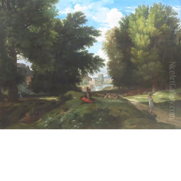Figures In A Wooded Landscape - view 1