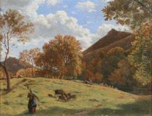 Bergere Et Brebis Au Paturage by Alexandre Desgoffe