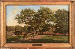 Conversation Devant Des Chenes A Fontainebleau by Alexandre Desgoffe