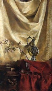 Nature Morte A L'aiguiere Et Branche De Pommier En Fleur