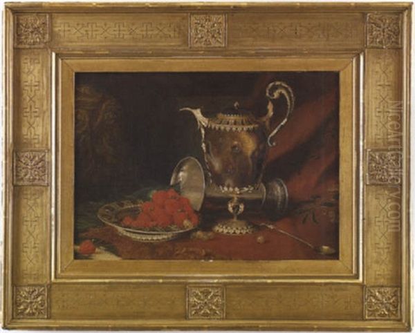 Still Life With Central Ewer, Plate Of Red Raspberries And Grapes, Beside A Silver Spoon And Overturned Tankard - view 1