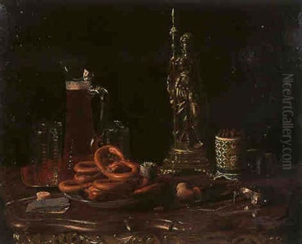 Nature Morte Aux Bretzels, Pichet De Biere Et Pipe - view 1