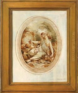 A Framed Soft-ground Etching Of Venus Feeding Grapes To Putti's by Jean Baptiste Charles Desgrange