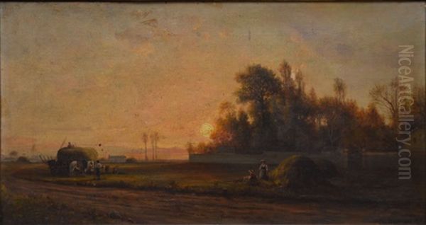 Le Repos Des Faneurs Au Coucher Du Soleil - view 1