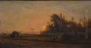 Le Repos Des Faneurs Au Coucher Du Soleil by Charles Felix Edouard Deshayes