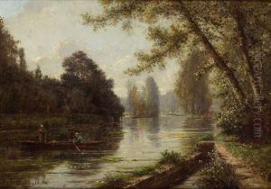 Paysage Barque Sur La Riviere by Charles Felix Edouard Deshayes