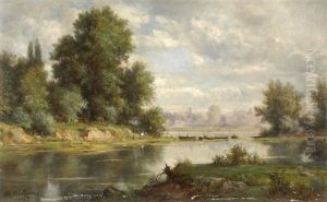 Flusslandschaft Mit Fischern Und Booten