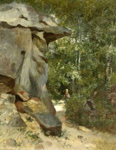 Rocher Dans La Foret De Fontainebleau by Charles Felix Edouard Deshayes
