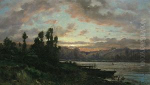 Flusslandschaft Im Abendrot by Charles Felix Edouard Deshayes