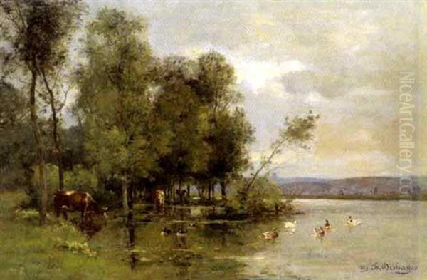 Fluslandschaft Mit Kuhen Und Enten - view 1