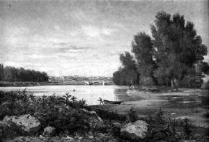 Fluslandschaft Mit Angler Fluslandschaft Mit Angler