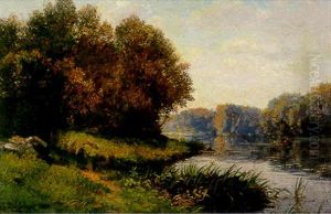 L'ile De La Jatte, Sur Les Bords De La Seine by Charles Felix Edouard Deshayes