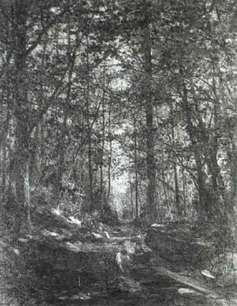 Wooded Landscape With Children Beside A Stream - view 1