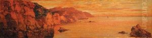 Cote Algeroise Au Coucher Du Soleil by Eugene F. A. Deshayes