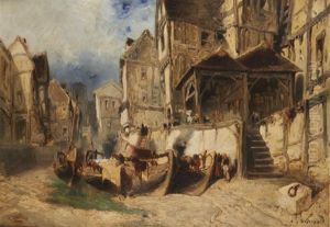 Village En Normandie by Eugene F. A. Deshayes