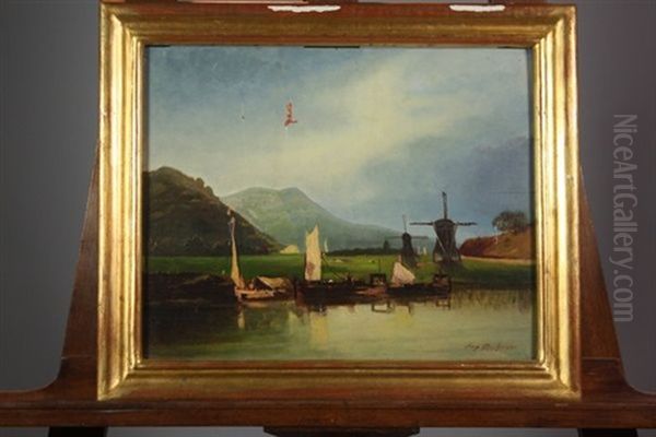 Barques A Voiles Sur Un Canal Hollandais - view 1