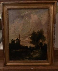 Moulin En Bord De Lac Anime by Eugene F. A. Deshayes