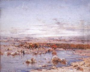 Caravanes Passant Le Gue by Eugene F. A. Deshayes