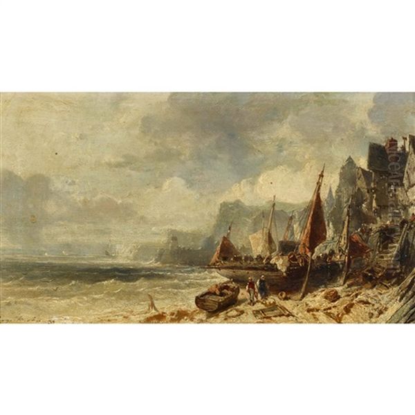 Kustenpartie Mit Stadt Und Booten - view 1