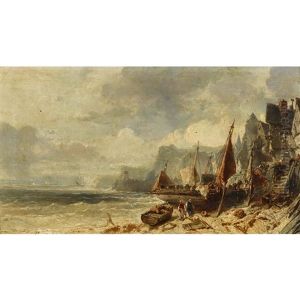 Kustenpartie Mit Stadt Und Booten Kustenpartie Mit Stadt Und Booten