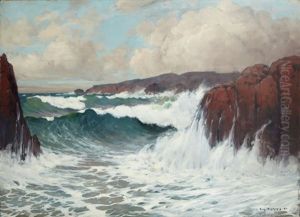 Le Roulement Des Vagues Sur Les Rochers by Eugene Deshayes