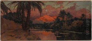 Paysage D'egypte Au Coucher Du Soleil by Eugene Deshayes