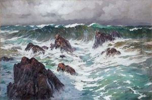 Vague Sur Les Rochers by Eugene Deshayes
