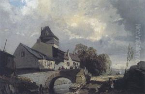 Dorflandschaft Mit Steinbrucke by Eugene Deshayes