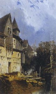 Le Village Pres De La Riviere by Eugene Deshayes