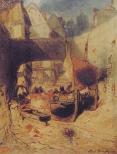Bateaux Echoues En Bord De La Mer by Eugene Deshayes