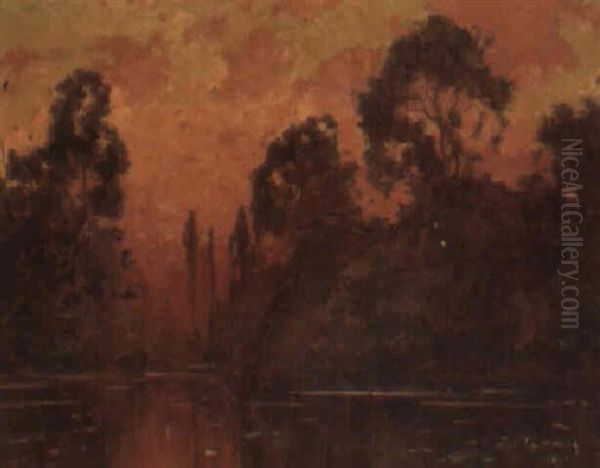 A Wooded Lake At Sunset - view 1