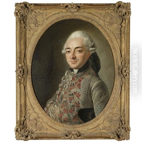 Portrait Of A Gentleman, Half-length, Wearing A Grey Tunic With A Floral Embroidered Pattern - view 1