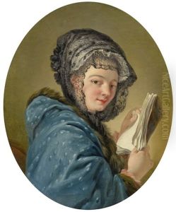 A Young Woman, Said To Be Madame Deshays, Turning Towards The Viewer And Holding A Book by Jean Baptiste Henri Deshays