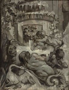 Fontaine Aux Tritons Et Putti by Jean Baptiste Henri Deshays