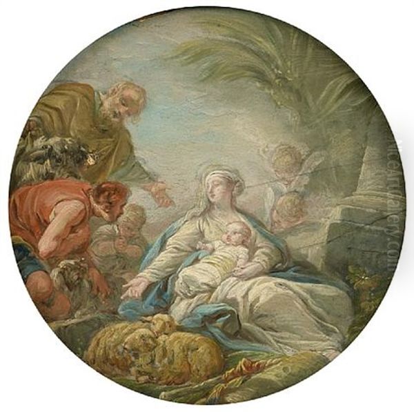The Annunciation To The Shepherds (+ The Adoration Of The Shepherds; Pair) by Jean Baptiste Henri Deshays