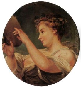 A Young Bacchante Playing A Tambourine by Jean Baptiste Henri Deshays