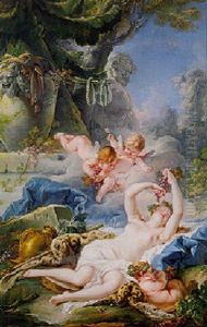 Erigone In A Fantastic Landscape With Four Putti by Jean Baptiste Henri Deshays